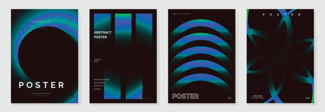 Modern gradient poster background vector set. Minimalist cover template with monotone perspective geometric prism shapes collection. Ideal design for social media, cover, banner, flyer.