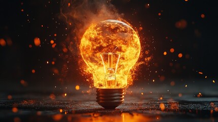 A light bulb engulfed in flames, symbolizing the intensity and potential of a bright idea.