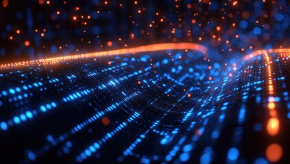 Obraz premium Abstract Digital Wave with Glowing Particles