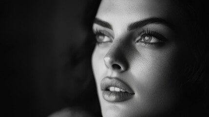 Portrait of a Woman with Expressive Eyes in Black and White