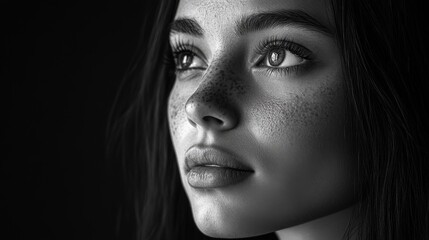 Fototapeta premium Captivating Black and White Portrait of a Young Woman