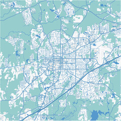 Map of Auburn in Alabama in a professional blue style. Contains layered vector with roads water, parks, etc.