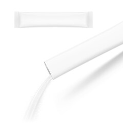 Stick pack pouring powder product, stick pack mockup. Vector illustration isolated on a white background. Ready for use in presentation, promo, advertising and more. EPS10.