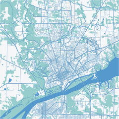 Map of Florence in Alabama in a professional blue style. Contains layered vector with roads water, parks, etc.