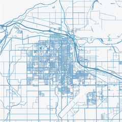Map of Yuma in Arizona in a professional blue style. Contains layered vector with roads water, parks, etc.