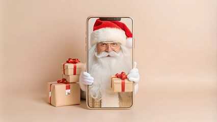 santa claus in a smartphone screen