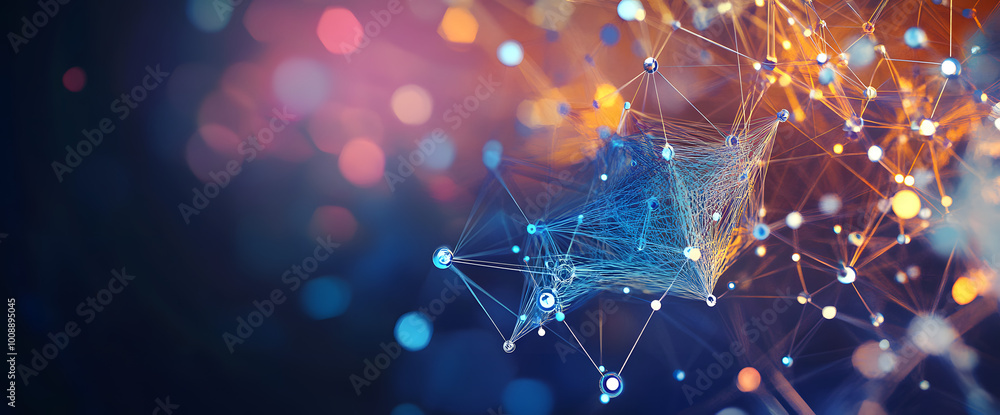 Poster big data concept. crystal mesh 3d illustration. neural connections in digital brain. data network an