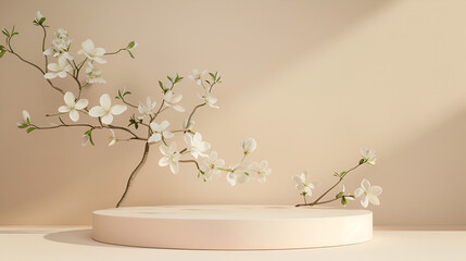 Geometric podium stands for products with white flowers