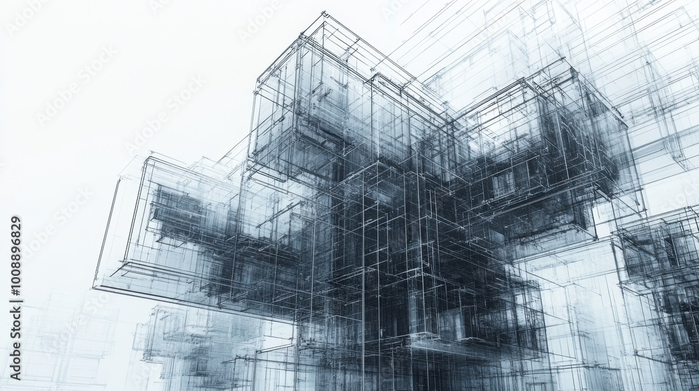 Poster architectural blueprint of modern building. wireframe structure design on a white background.