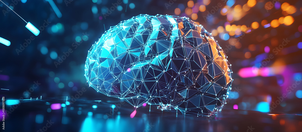 Poster ai and computer brain. high technology, digital big data concept. neural network, blockchain cloud t