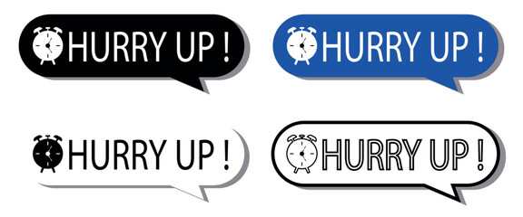 Hurry Up sale label collection. Special offer badge with alarm clock. Modern promotional banner. Vector Illustration isolated on white background.