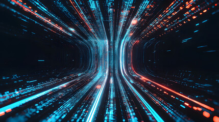 Sci-fi tech cyber futuristic 3D illustration. Abstract data gateway. Protected information flow. Big data loop. Streaming Internet Technologies