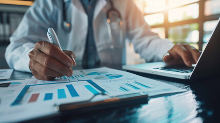 A healthcare investor reviewing a portfolio of medical startups, digital health platforms, and biotech companies driving financial growth.