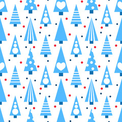 Seamless abstract pattern of blue Christmas trees. Christmas ornament. Minimalism. Vector