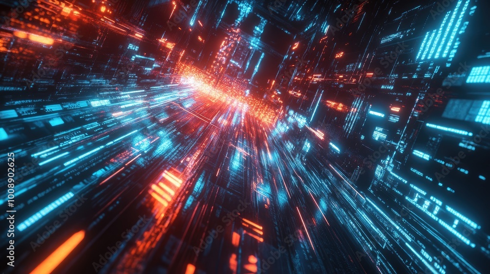 Poster dynamic digital connections with vibrant technology elements in a futuristic setting