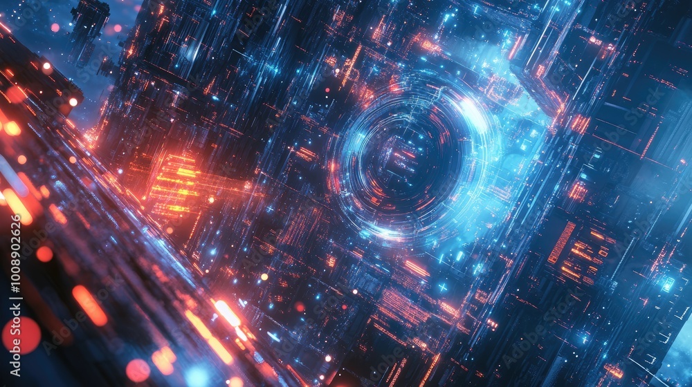 Poster dynamic digital connections with vibrant technology elements in a futuristic setting