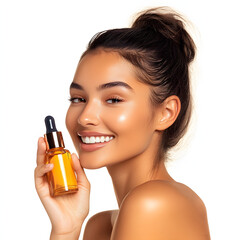 Fototapeta premium Model holding a serum bottle near her face