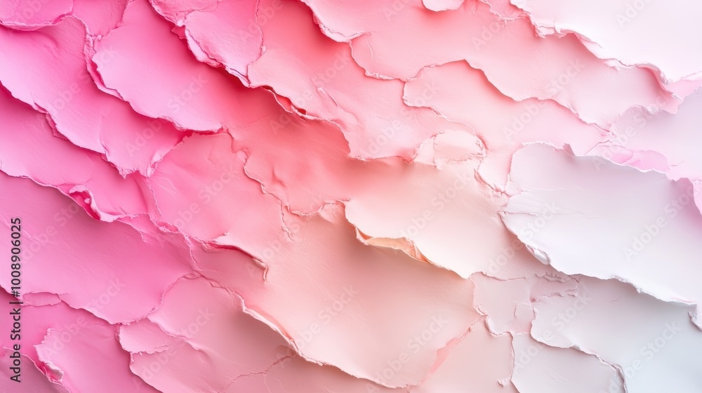 Poster the image depicts textured layers of paint in shades of pink and peach, creating an abstract and art