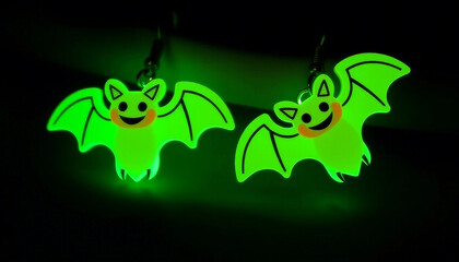 Brightly glowing bat-shaped earrings with red wings, perfect for adding a fun and spooky touch to Halloween celebrations.

