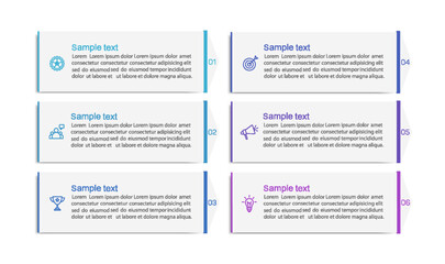 Infographic design business template with 6 options, steps. Can be used for workflow layout, diagram, annual report, web design