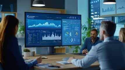 Company Operations Manager Holds Meeting Presentation. People Work in Business Office