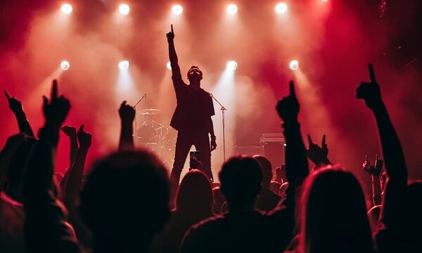 Silhouetted Rock Star Performing on Stage