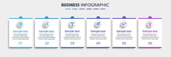 Infographic design business template with 6 options, steps. Can be used for workflow layout, diagram, annual report, web design