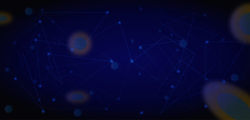 Abstract Geometric Network Background. Dark blue digital pattern with glowing nodes and connecting lines.