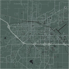 Map of Jonesboro in Arkansas in a smooth dark style. Contains layered vector with roads water, parks, etc.