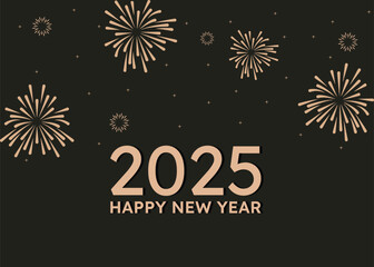 Happy New Year 2025. Elegant Fireworks Vector Illustration Background, Perfect for Holiday Décor, Cards, Posters, Banners, and Flyers.