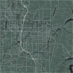 Obraz premium Map of Rogers in Arkansas in a smooth dark style. Contains layered vector with roads water, parks, etc.