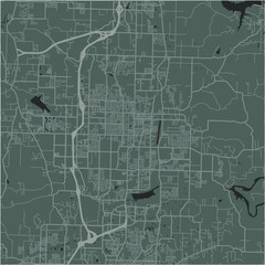 Map of Springdale in Arkansas in a smooth dark style. Contains layered vector with roads water, parks, etc.