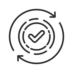 Check mark icon on round circle. Round convenient line icon.