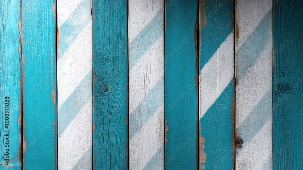 Aufkleber a series of wooden planks painted in blue with diagonal white stripes creating an appealing visual p