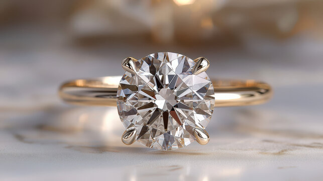 Close-up of an elegant solitaire diamond engagement ring set in a gold band, showcasing its brilliant cut and sparkle