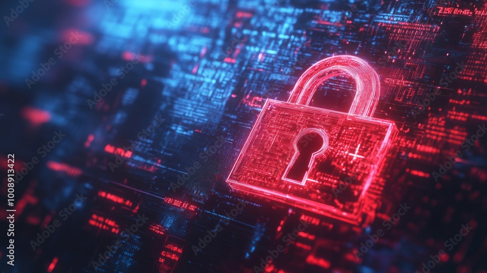 Poster cyber attack alert with red broken padlock, digital screen with warning messages. symbol of system h