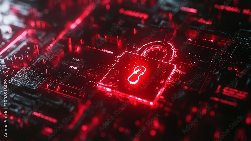 Poster cyber attack alert with red broken padlock, digital screen with warning messages. symbol of system h
