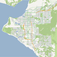 Map of Anchorage in Alaska in a normal road map style. Contains layered vector with roads water, parks, etc.