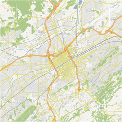 Map of Birmingham in Alabama in a normal road map style. Contains layered vector with roads water, parks, etc.