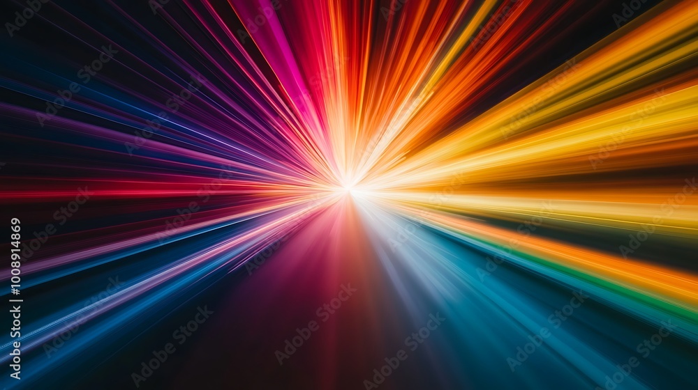 Poster Abstract background with colorful light streaks radiating outwards from a central point.