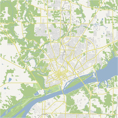 Map of Florence in Alabama in a normal road map style. Contains layered vector with roads water, parks, etc.