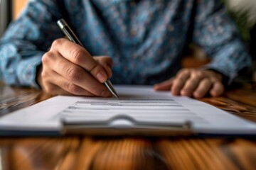 Signing car insurance or lease agreement for vehicle purchase.