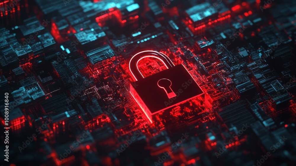 Aufkleber system hacked alert, red broken padlock with digital codes in the background. cybersecurity breach c
