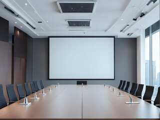 Mock up projector screen Presentation interior conference room Business meeting Office building