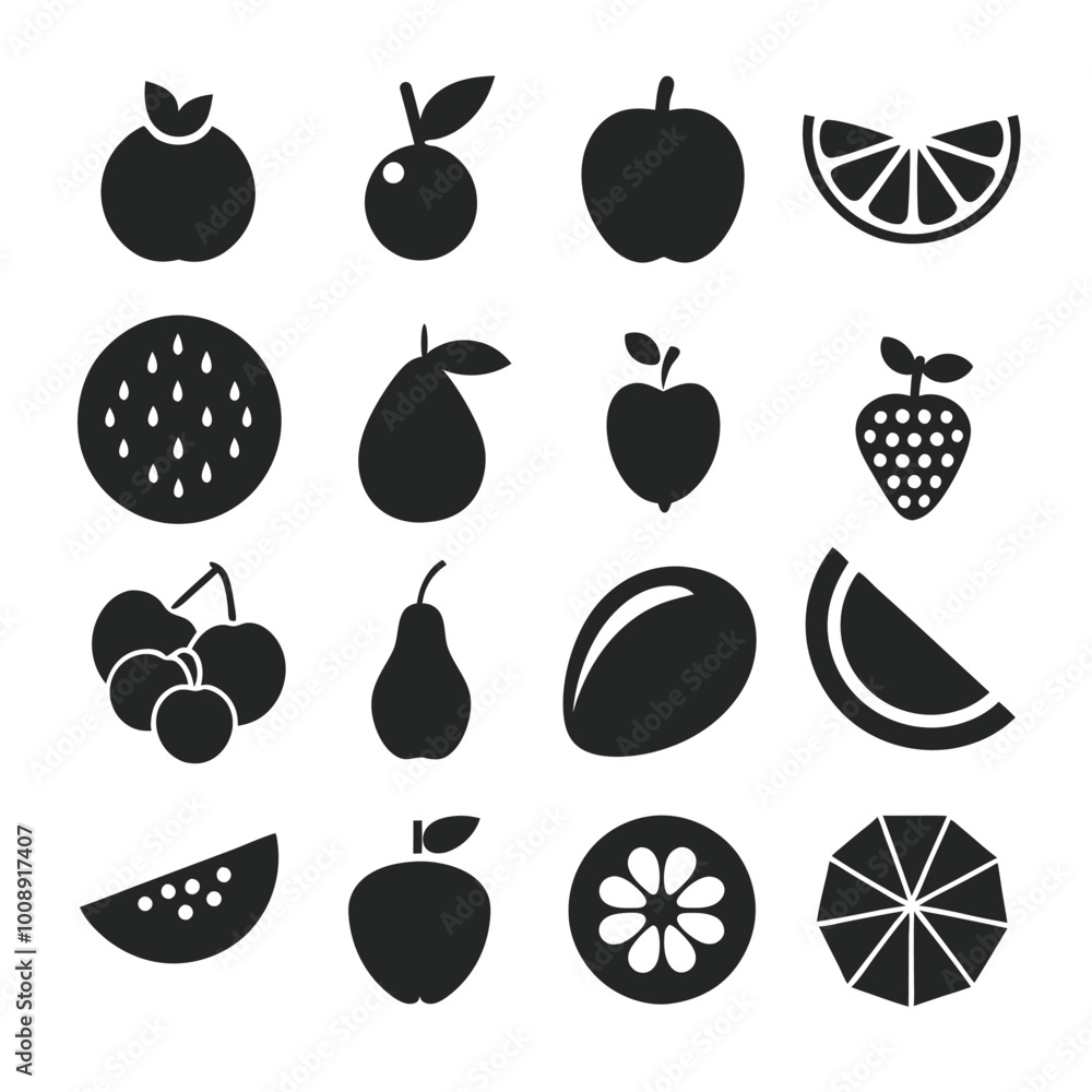 Aufkleber silhouette fruit vector icons set with bold shapes and smooth edges for modern design projects. silh