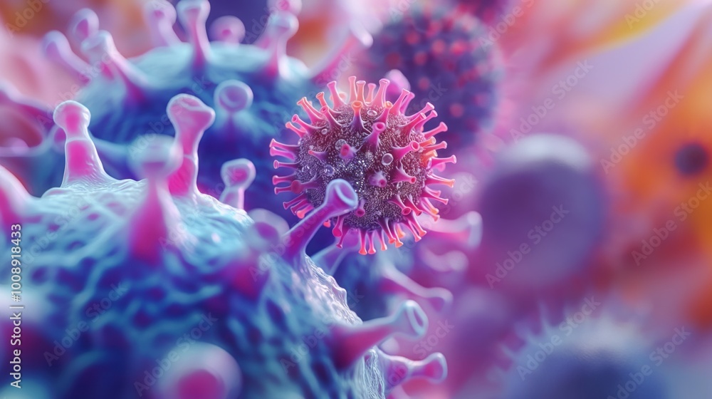 Aufkleber viral particle cell with molecular structure. close-up of microorganism in three-dimensional form. f