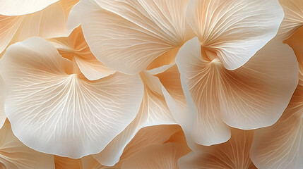 Nature abstract of flower petals, beige transparent leaves with natural texture as natural background or wallpaper. Macro texture, neutral color aesthetic photo with veins of leaf, botanical design.