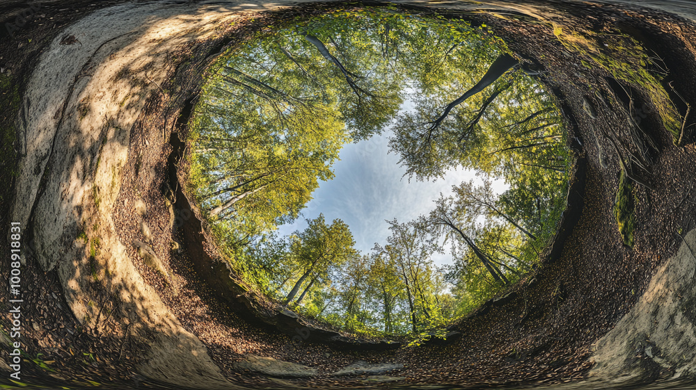 Aufkleber aerial view of a forest clearing with trees and open sky during daylight