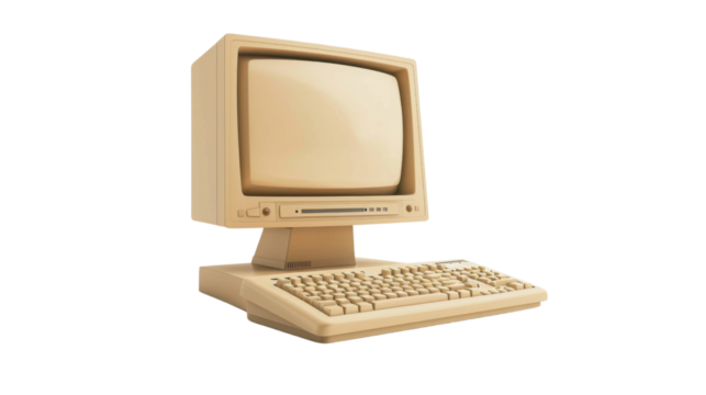 Vintage computer on white background