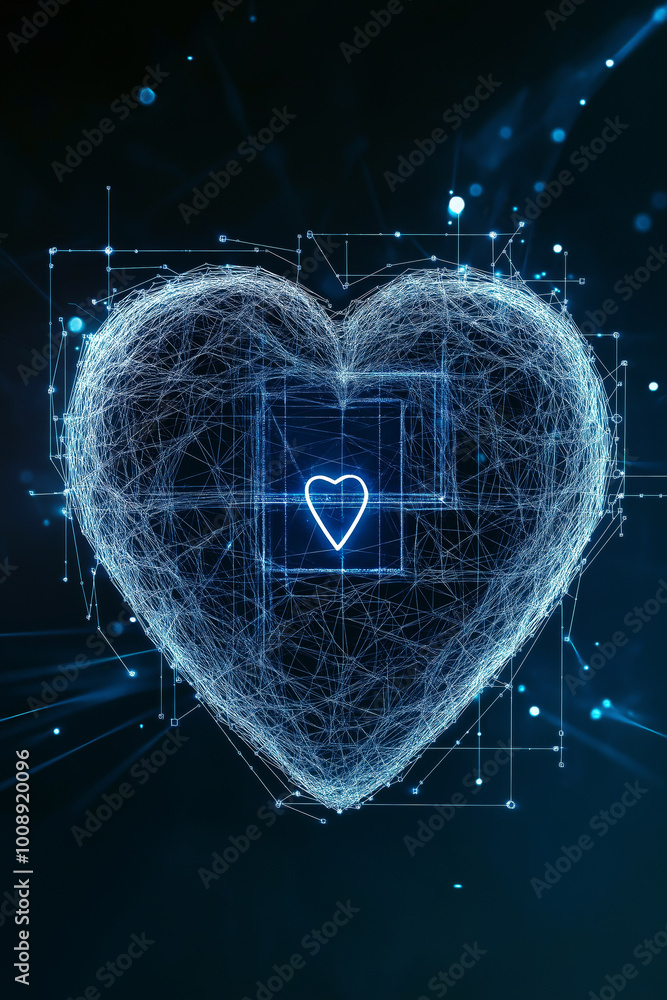 Aufkleber heart shape with digital encryption elements, symbolizing data protection.